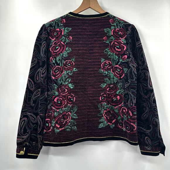 Vintage 80s Bonwit Teller Velvet‎ Floral Jacket Button Front Size M - Picture 2 of 10